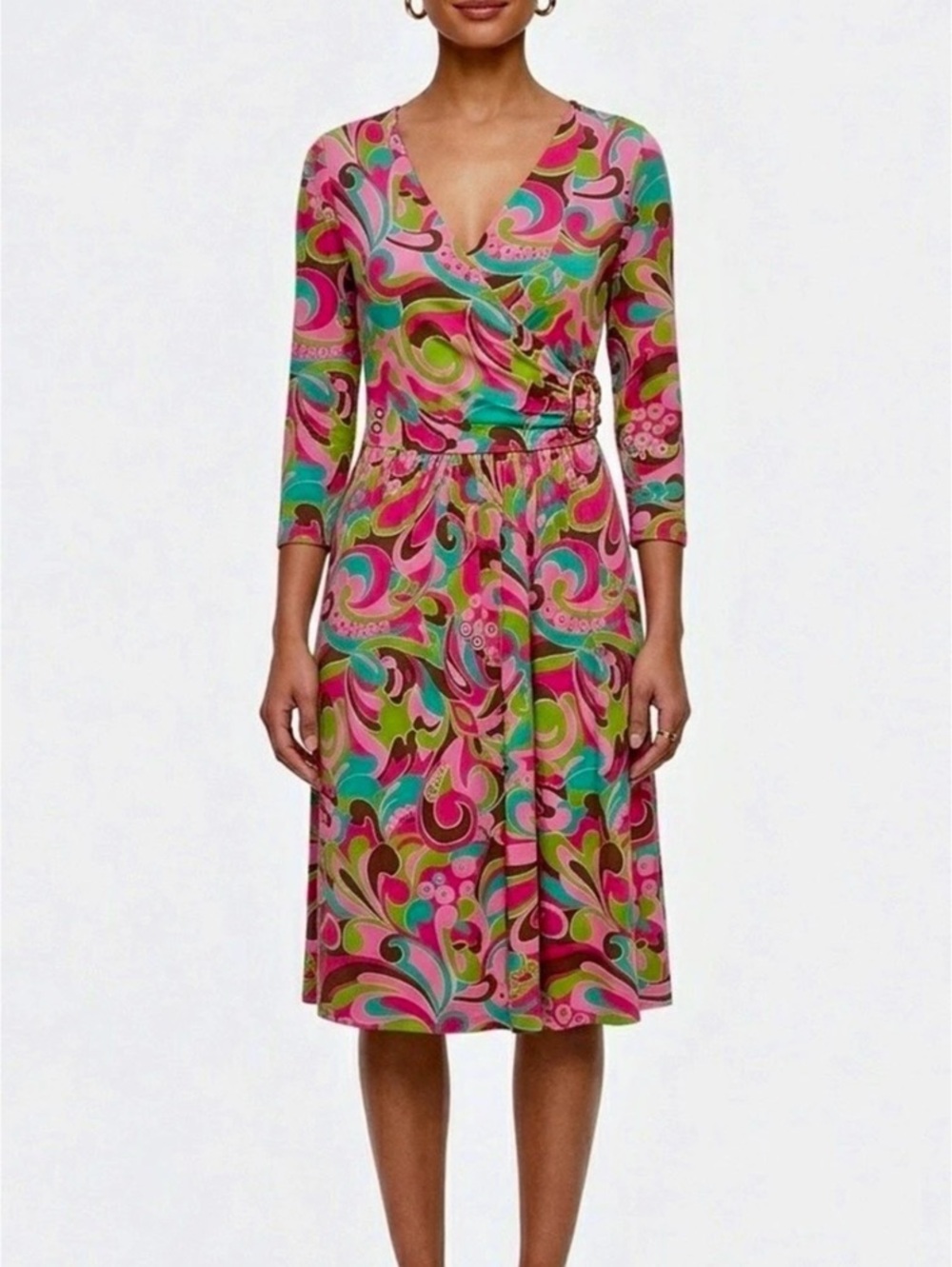 Milly of New York Abstract Paisley Midi Dress Pink & Green Size P/XS